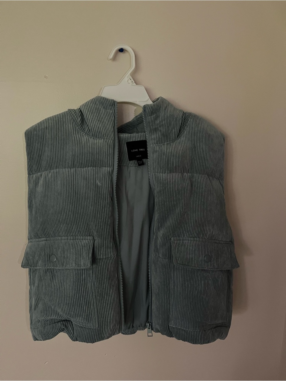 Corduroy Quilted Puffer Vest in Dusty Blue